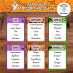 Jeu Mot sous tension d’Halloween à imprimer avec cartes de mots à faire deviner