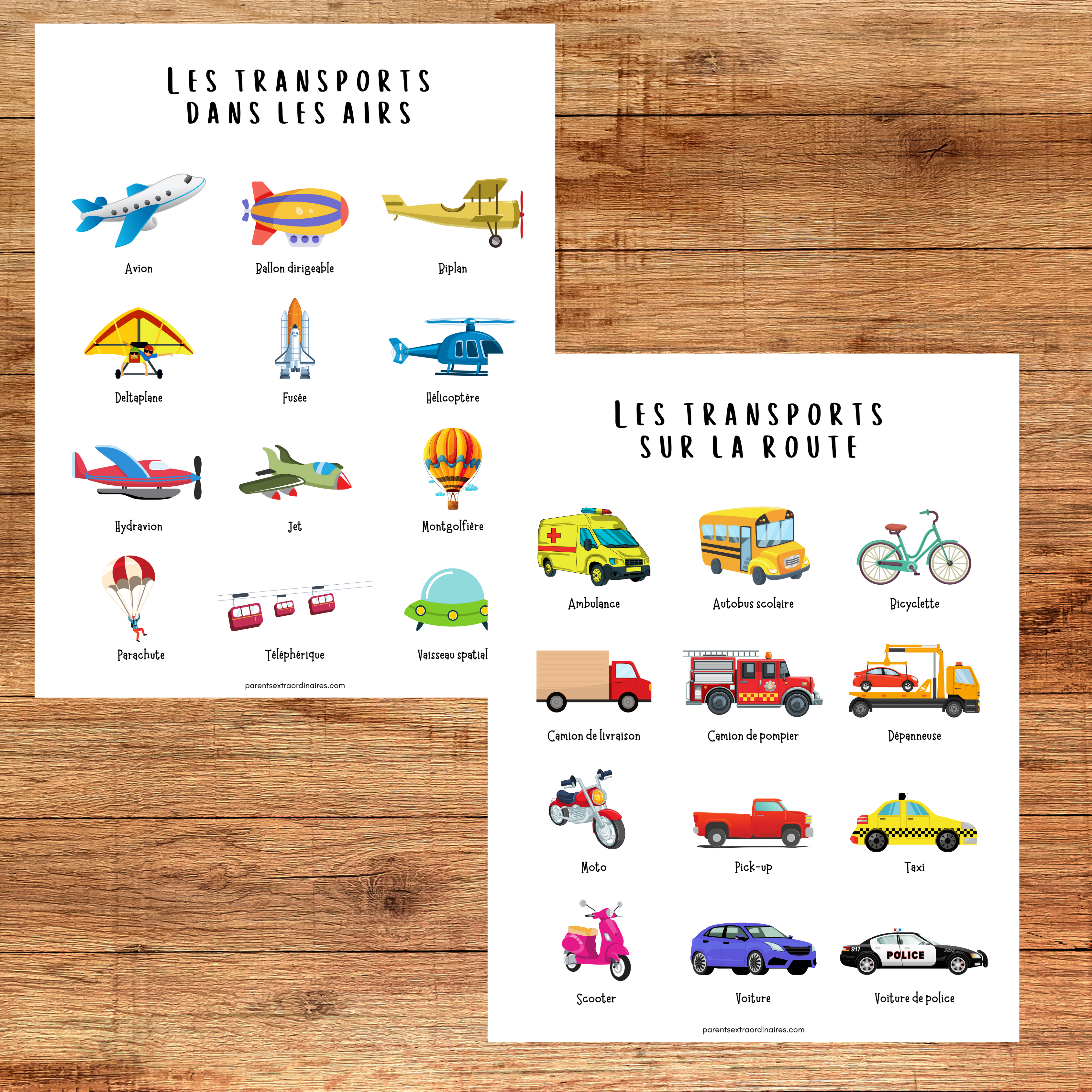 Activités sur les moyens de transport à imprimer pour le préscolaire et la maternelle. Comprend des affiches, cartes de nomenclature, associations et coloriages pour découvrir les véhicules terrestres, aériens, maritimes et de chantier.