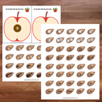 Activité mathématique à imprimer pour apprendre les chiffres de 1 à 10 en manipulant des pépins de pomme.