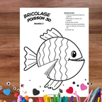 Bricolage poisson 3D en papier à découper, plier et coller pour créer un poisson en relief.