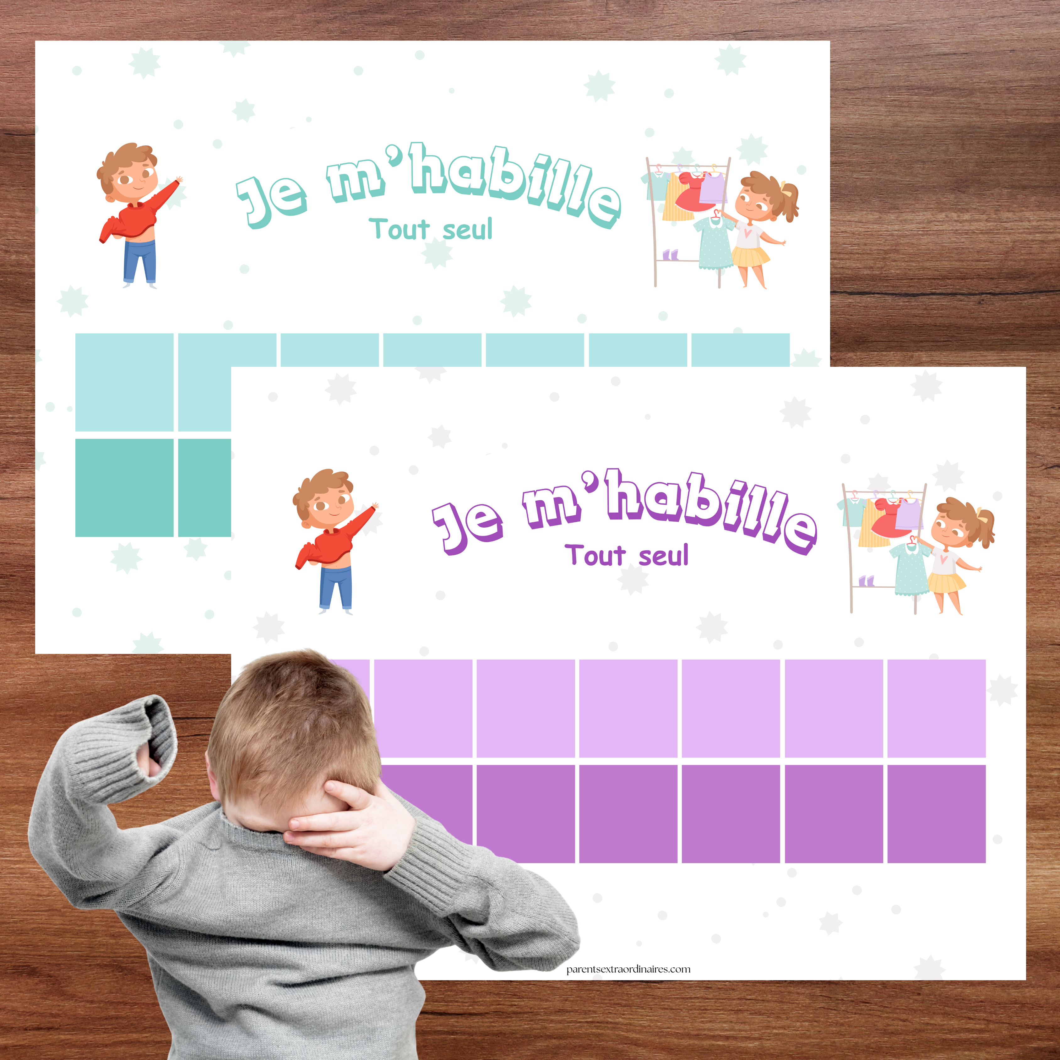 Outil visuel pour accompagner les enfants dans leur routine quotidienne d'habillage.
