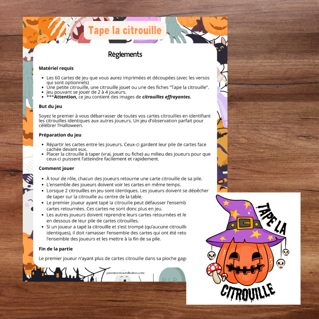 Jeu Tape la citrouille d’Halloween à imprimer pour développer l’observation et la rapidité