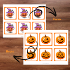 Jeu d’observation et de vitesse avec des cartes de citrouilles d’Halloween
Fiches Tape la citrouille et cartes à imprimer