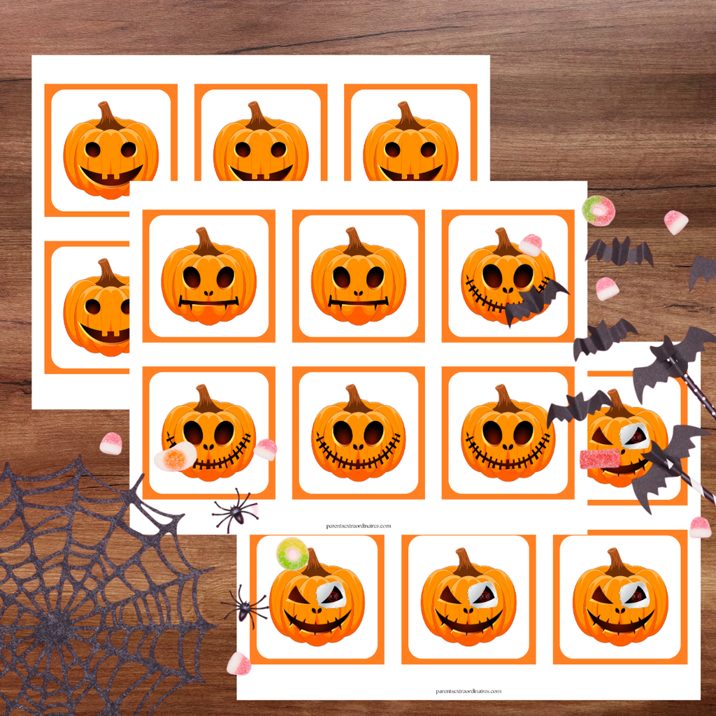 Jeu de cartes de citrouilles d’Halloween à jouer en famille