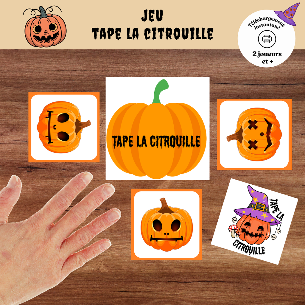 Jeu Tape la citrouille d’Halloween à imprimer pour développer l’observation et la rapidité