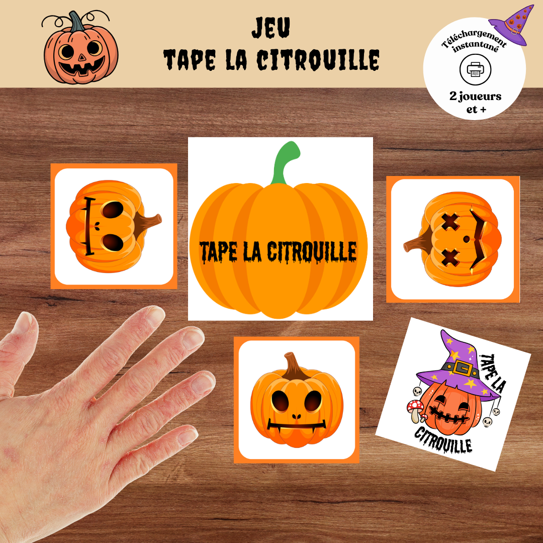 Jeu Tape la citrouille d’Halloween à imprimer pour développer l’observation et la rapidité
